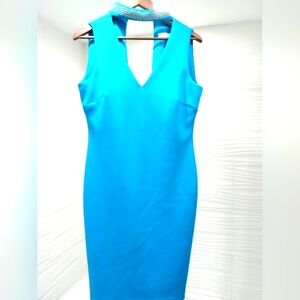 Calvin Klein size 6 aqua blue scuba knit women's dress -to